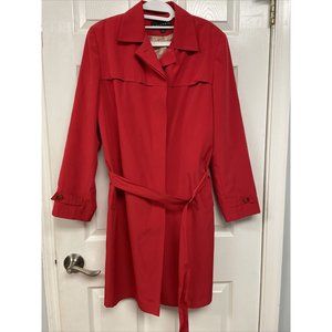Gallery Womens Red Raincoat Jacket Belted Button Front M